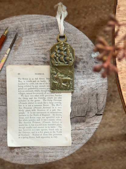 Vintage Solid Brass Letter Clip Ship & Stag Design