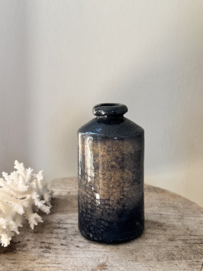 Antique Victorian Stoneware Ink Bottle - Fire-Kissed Ink Bottle