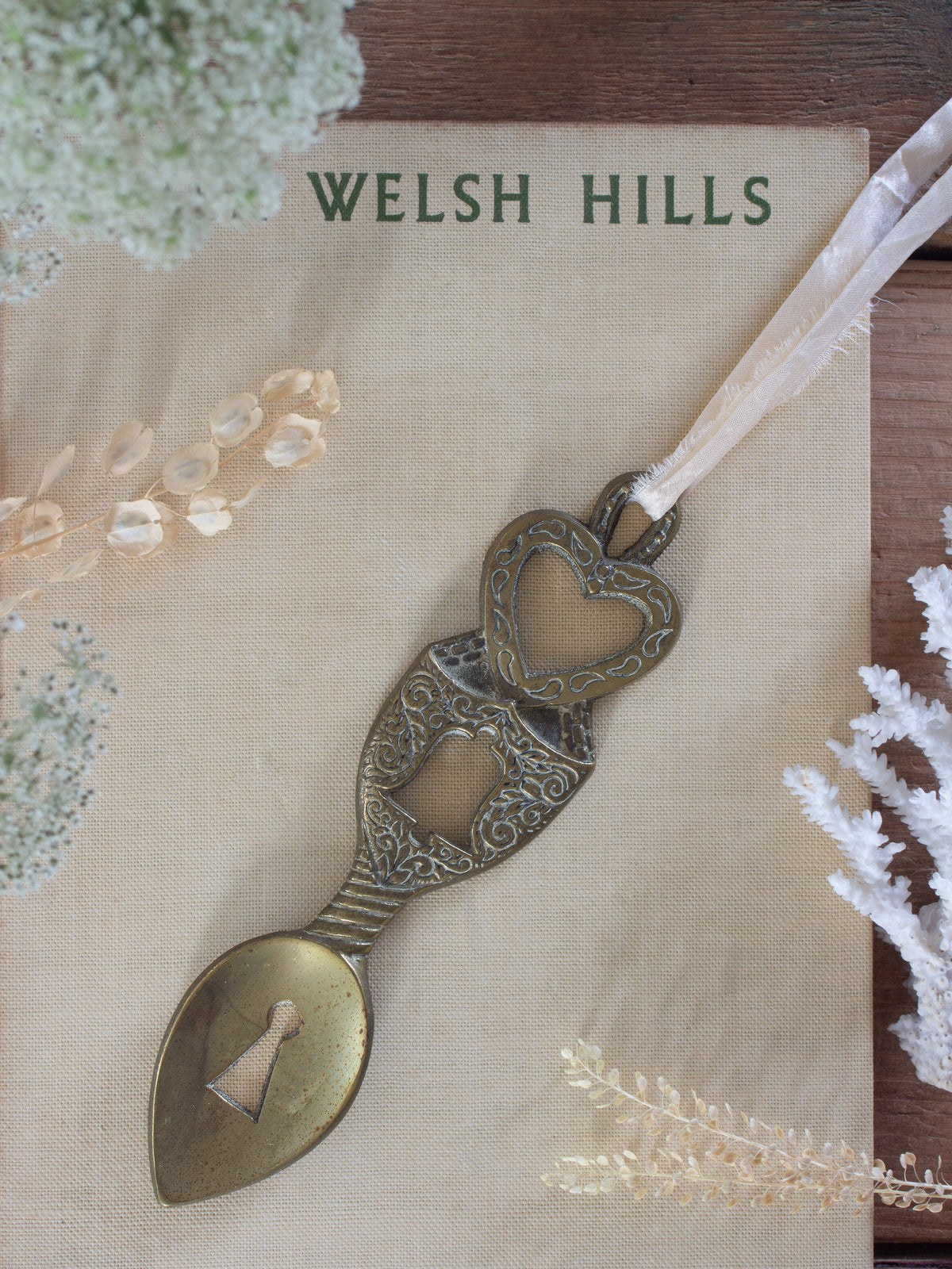 Vintage Handmade Solid Brass Welsh Love Spoon, Pontypridd, South Wales