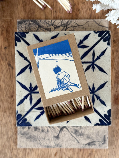 Large Handmade Vintage Illustration Match Box with Safety Matches • Little Girl by The Sea