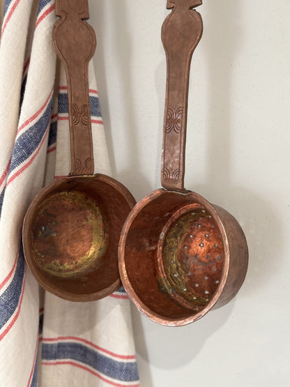 Antique Hand-Forged Copper Ladles - Skimmer & Dipper Pair
