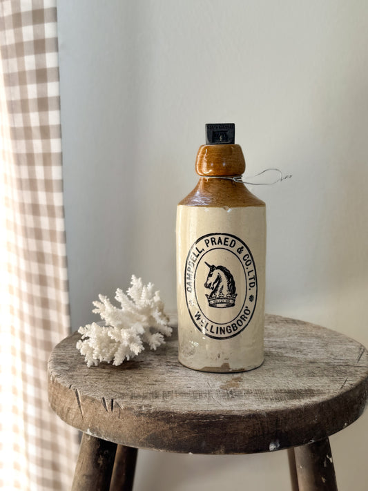 Antique Victorian Stoneware Ginger Beer Bottle, Bourne Denby for Campbell Praed & Co. Ltd., Wellingboro