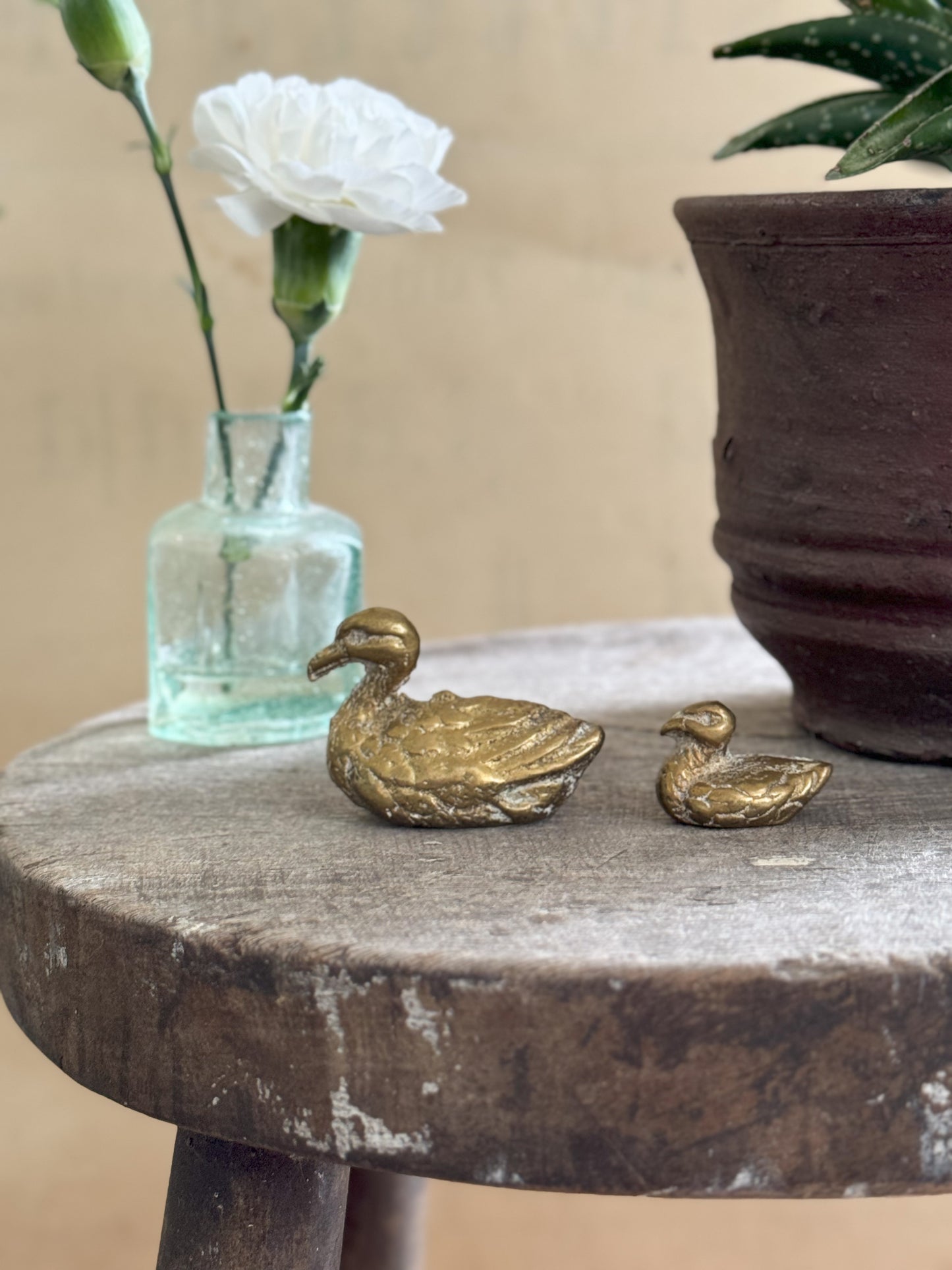 Miniature Brass Duck & Her Duckling