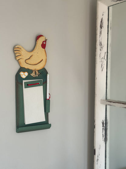 Vintage Wooden Farmhouse Chicken Wall Mountable Notebook & Pencil Holder