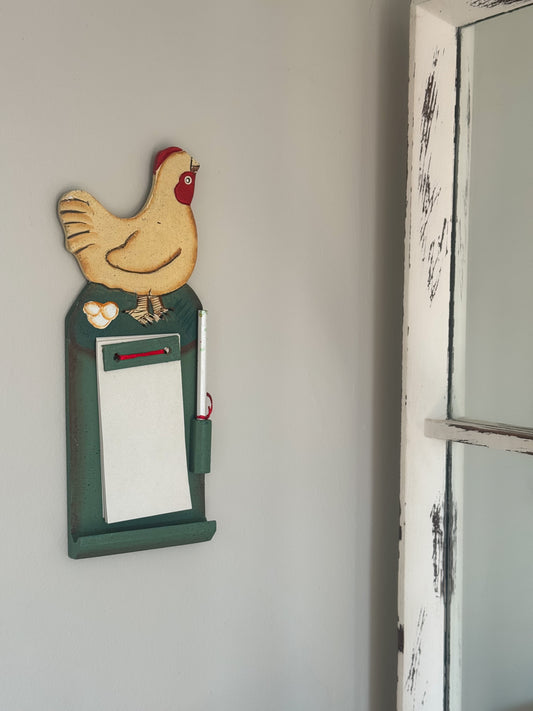 Vintage Wooden Farmhouse Chicken Wall Mountable Notebook & Pencil Holder