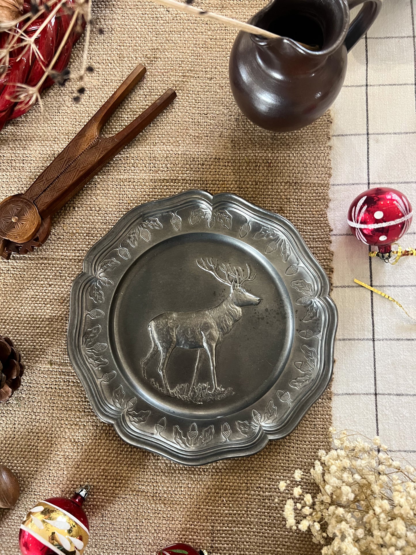 Vintage French Du Manoir Paris Pewter Reindeer Wall Plate