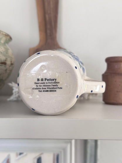 Vintage Blue Floral Polka Dot Spongeware Jug by Bell Pottery,  Oxfordshire
