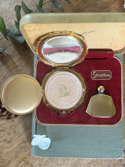 Vintage 1950s Stratton Brass Perfume Bottle & Compact Set | Vanity Set, Un-used & In Original Box