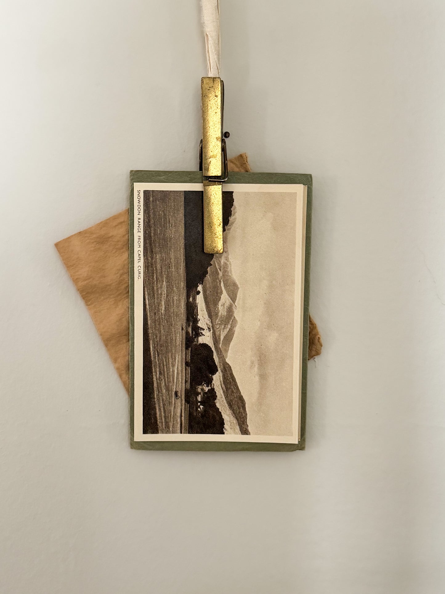 Vintage Solid Brass Peg-Shaped Letter Clip with Handmade Ribbon