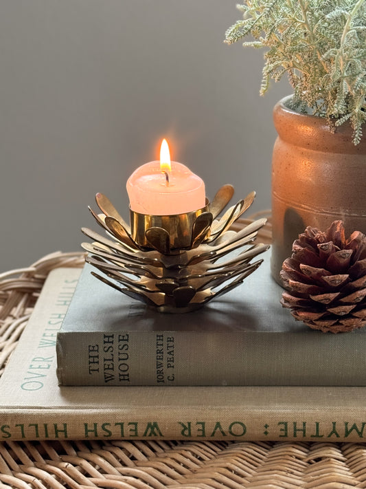 Vintage Solid Brass Pinecone Candle Holder