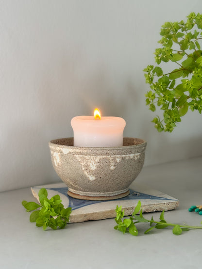 Vintage Salt Glaze Studio Pottery Bowl - Speckled Grey, Cream & Oat