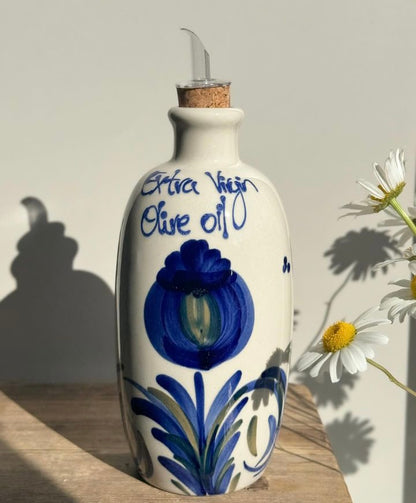 Contemporary Handmade Glazed Ceramic Olive Oil Bottle - Made in Spain