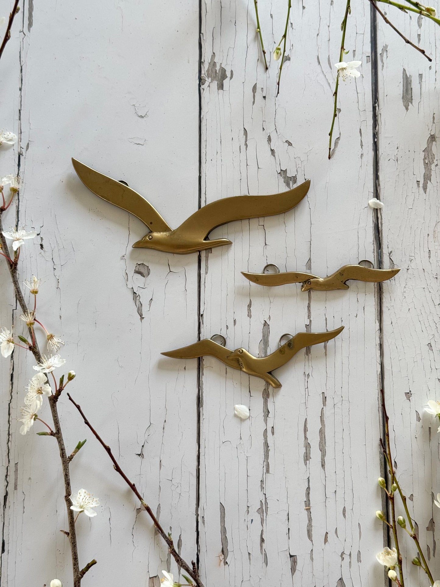 Rare Midcentury Solid Brass ‘Seagulls in Flight’ • Wall Mountable