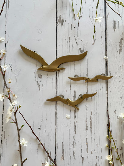 Rare Midcentury Solid Brass ‘Seagulls in Flight’ • Wall Mountable