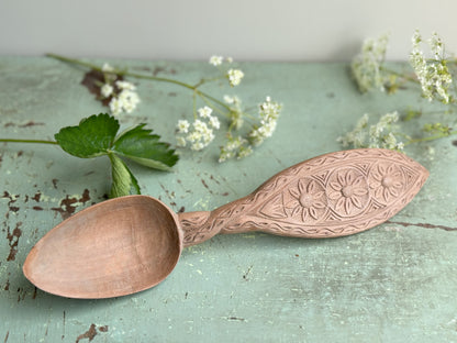 Hand-Carved Floral Wooden Spoon