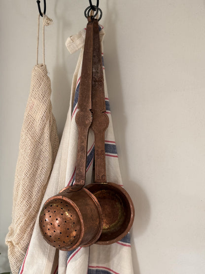 Antique Hand-Forged Copper Ladles - Skimmer & Dipper Pair