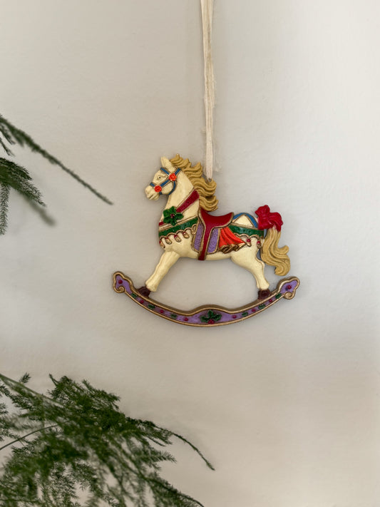 Vintage 1980s/90s Melamine Rocking Horse Christmas Decoration