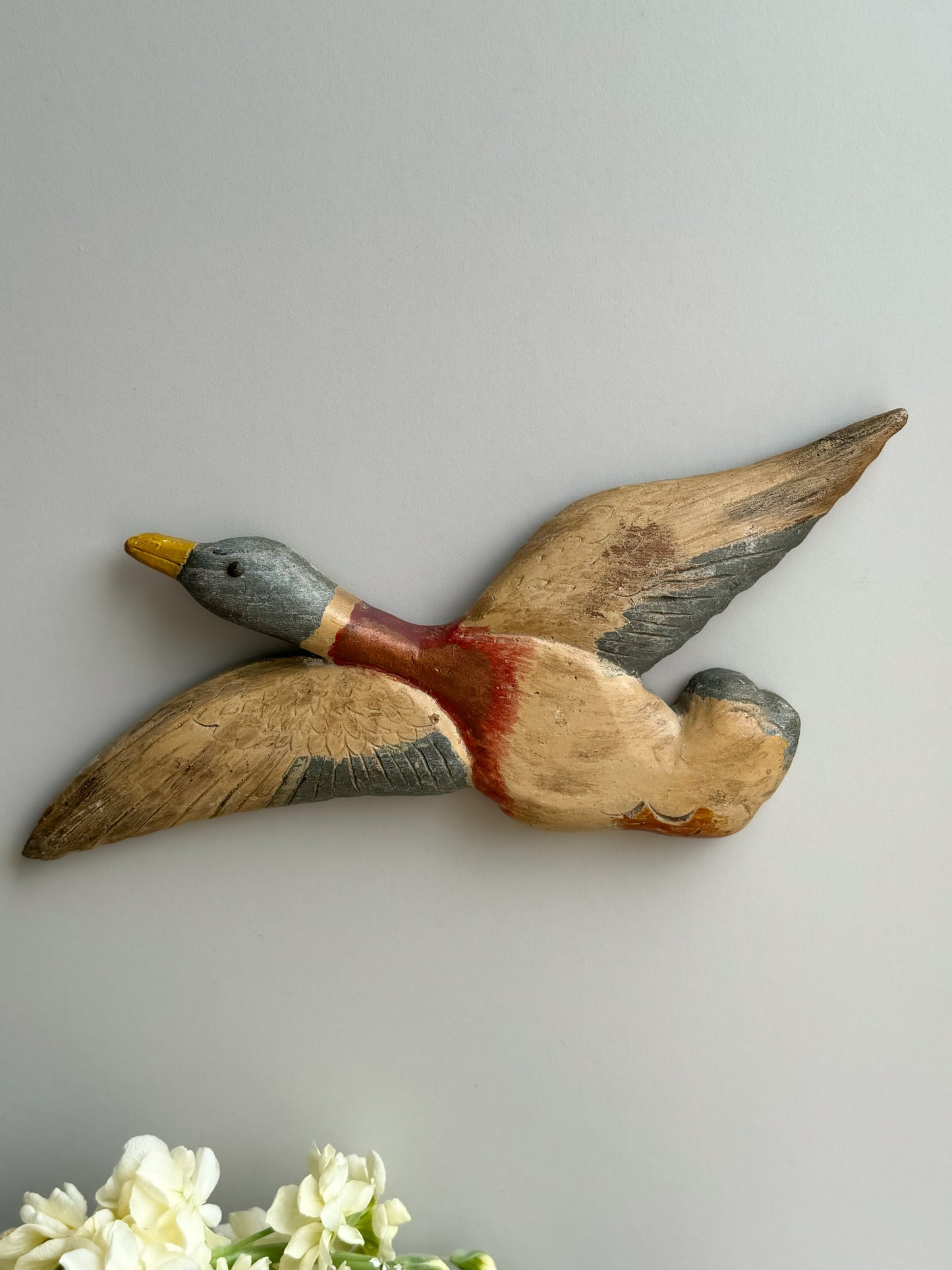 Antique Handmade Wooden Wall Mountable Duck
