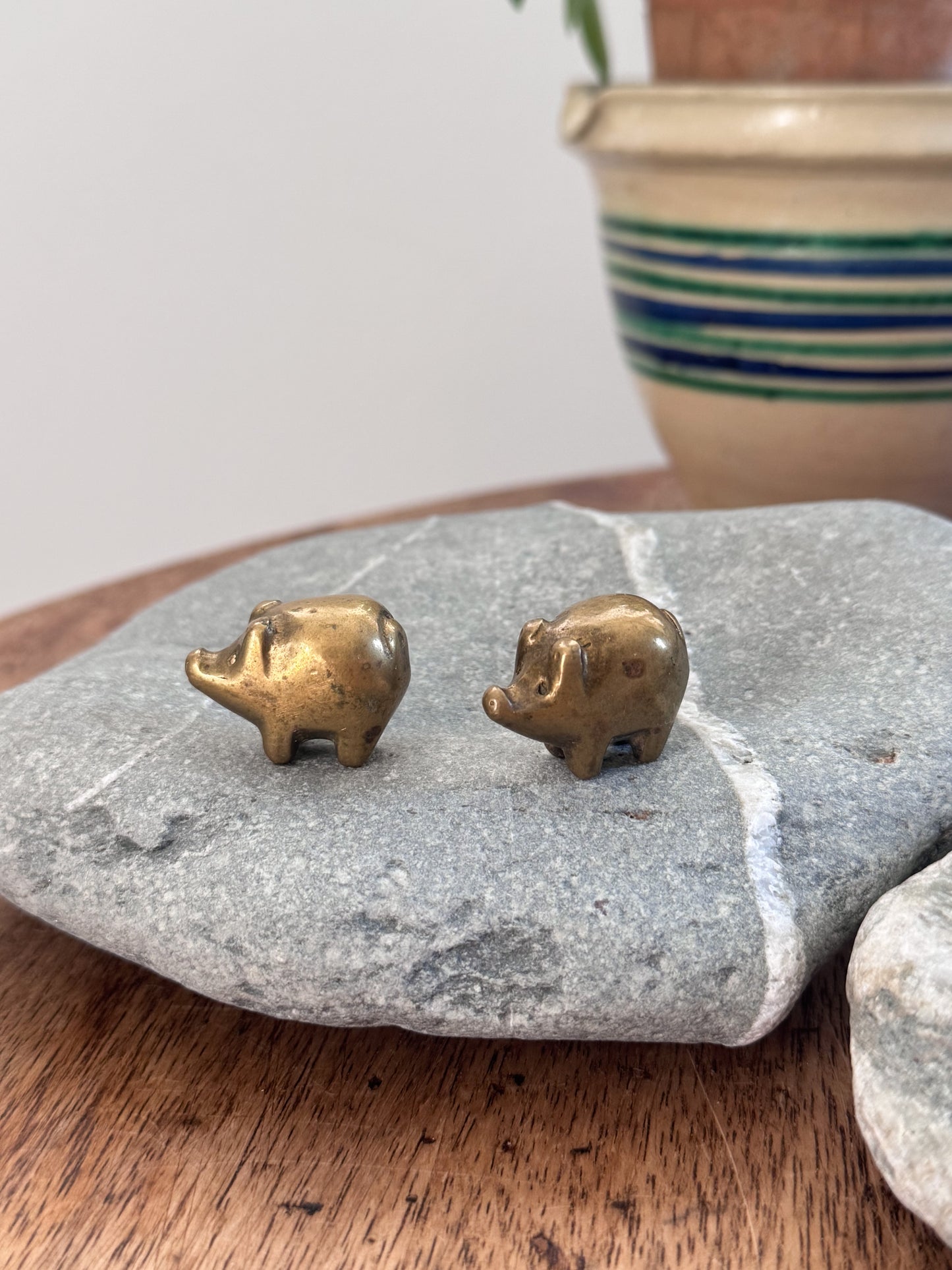 Vintage Solid Brass Miniature Pigs (Pair)