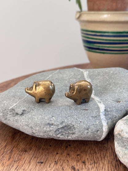 Vintage Solid Brass Miniature Pigs (Pair)