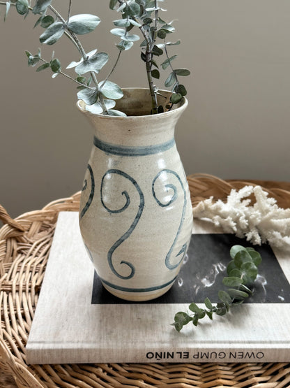 Vintage Blue & White Abstract Studio Pottery Vase