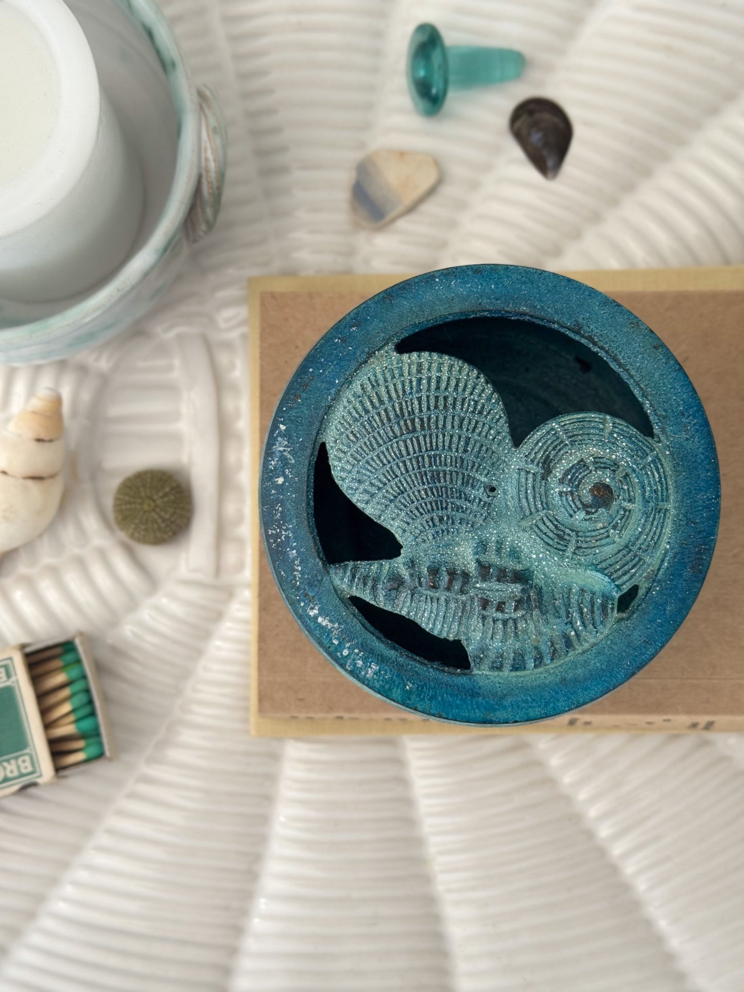 Vintage Brass Sea Shell Trinket Box with Incredible Verdigris