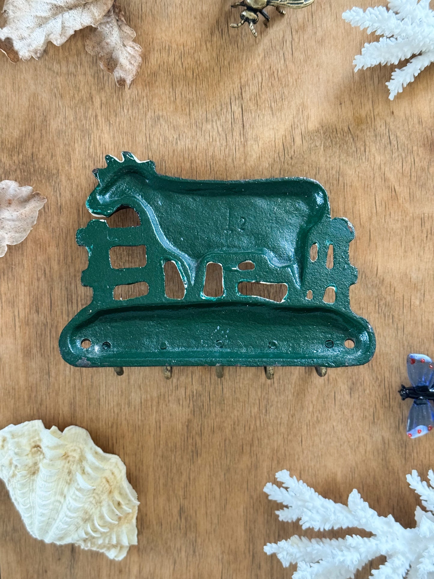 Vintage Hand-Painted Cast Iron & Brass Cow Key Hooks