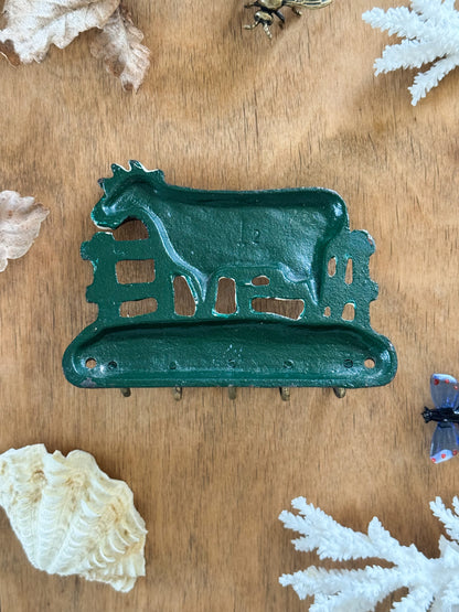 Vintage Hand-Painted Cast Iron & Brass Cow Key Hooks
