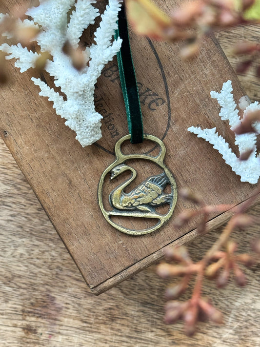 Vintage Solid Brass Token - Swan