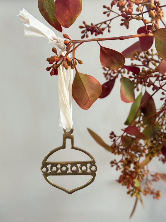 Vintage Solid Brass Decoration with Handmade Ribbon - Bauble Design