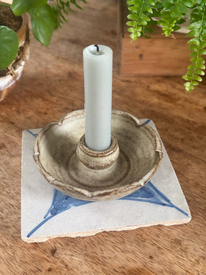 Vintage Welsh Studio Pottery Scalloped Candle Holder by Ewenny Clay Pits