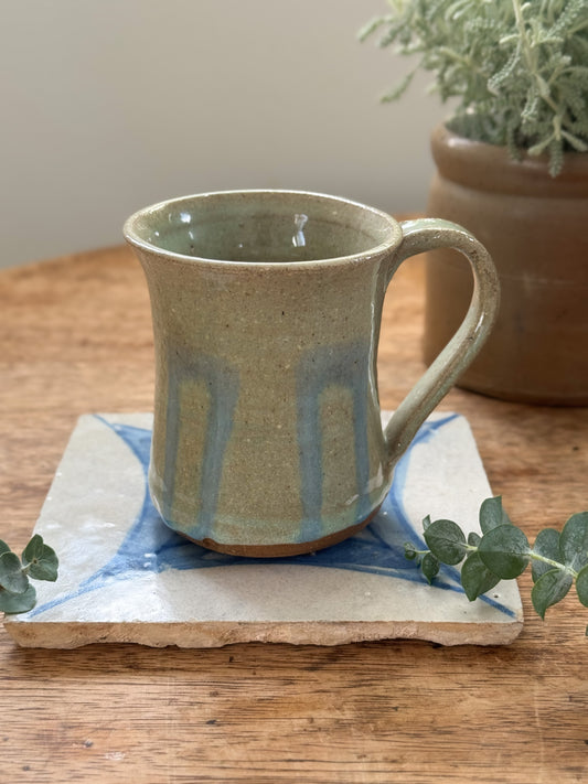Vintage Studio Pottery Green & Blue Drip Glaze Mug