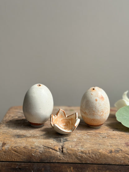 Studio Pottery Egg Shaped Salt & Pepper Shakers