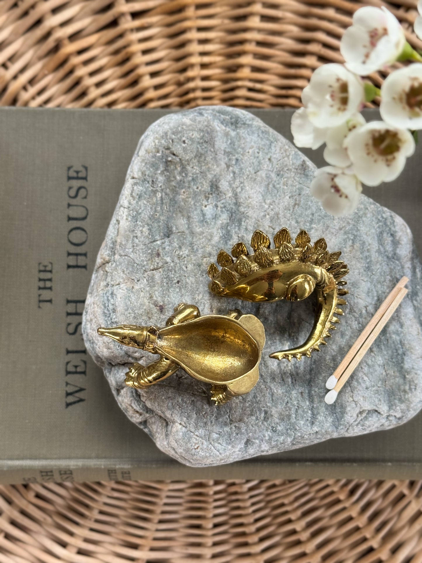Very Rare Vintage Midcentury Brass Miniature Stegosaurus Dinosaur Trinket Box