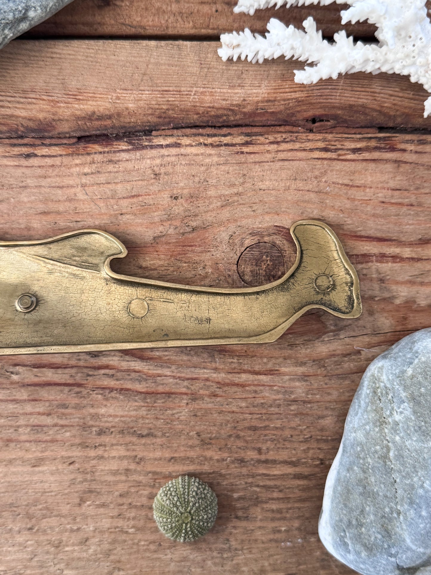Vintage Midcentury Italian Solid Brass Dolphin Ruler (15cm)