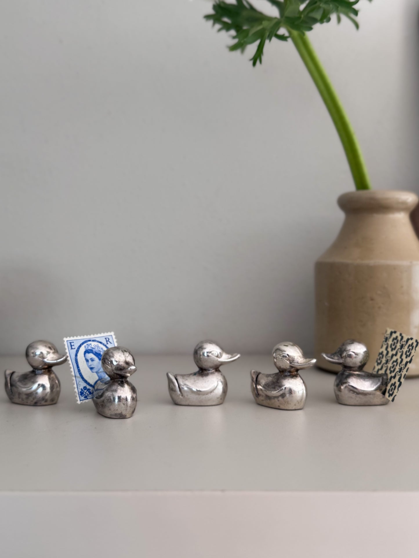 Vintage Midcentury Silver Plated Little Duck Place Card Holders - Set of 5