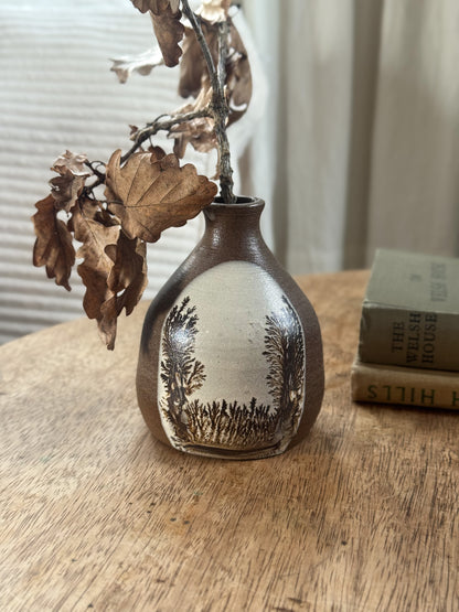 Vintage 1970s Meadowcroft Pottery Woodland Scene Bud Vase by Christine Bull