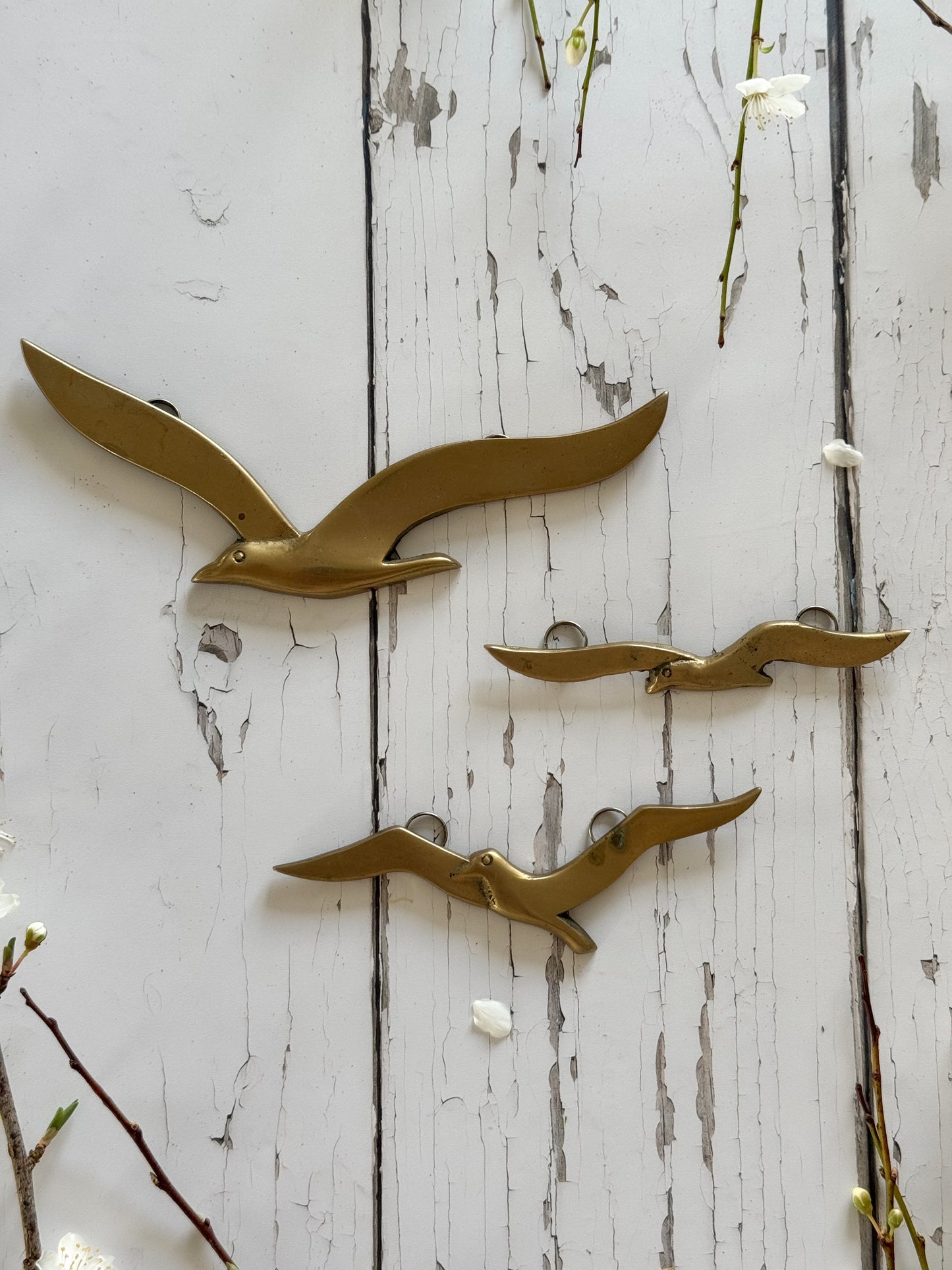 Rare Midcentury Solid Brass ‘Seagulls in Flight’ • Wall Mountable