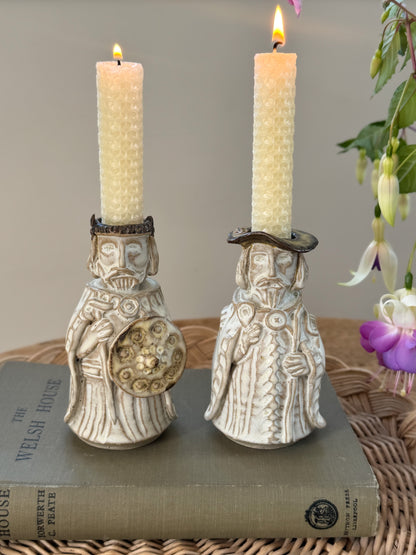 Vintage Don & Ann Askew Studio Pottery Medieval Gentleman Candle Holders / Bud Vases