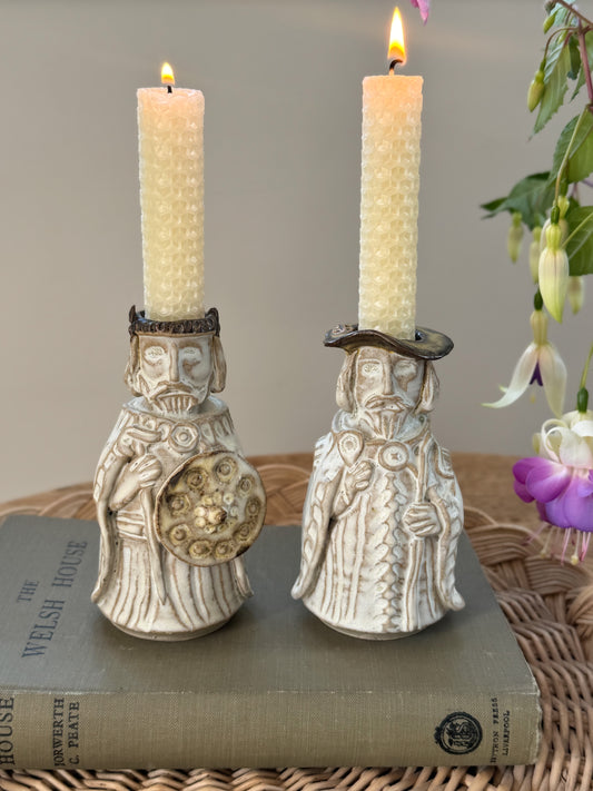 Vintage Don & Ann Askew Studio Pottery Medieval Gentleman Candle Holders / Bud Vases