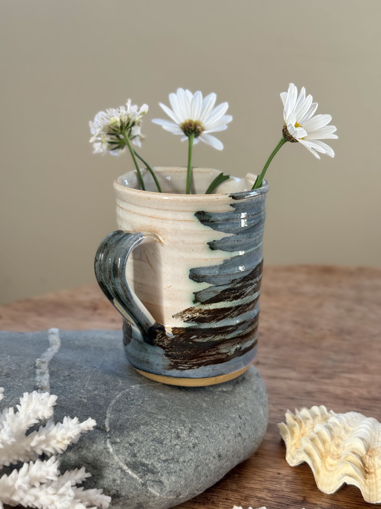 Vintage Studio Blue Pottery Brushstroke Creamer Jug - Sea Wave Glaze