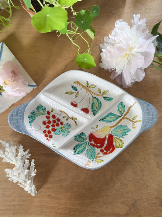 Hand-Painted Italian Ceramic Fruit Platter, Sectioned Serving Dish