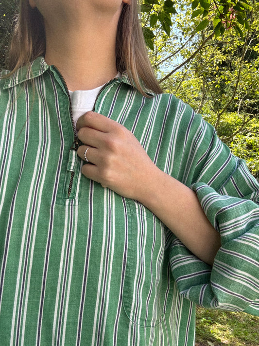 Vintage McNeal Green Striped Linen Tunic (Size XXL)