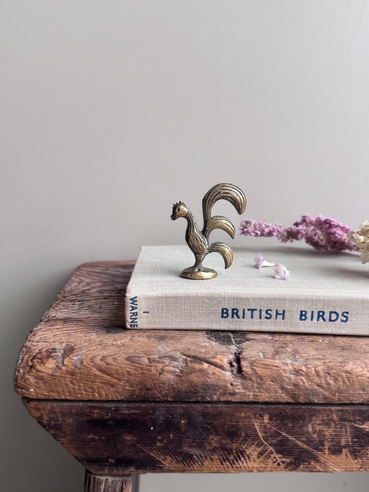 Vintage Solid Brass Miniature Rooster Figurine