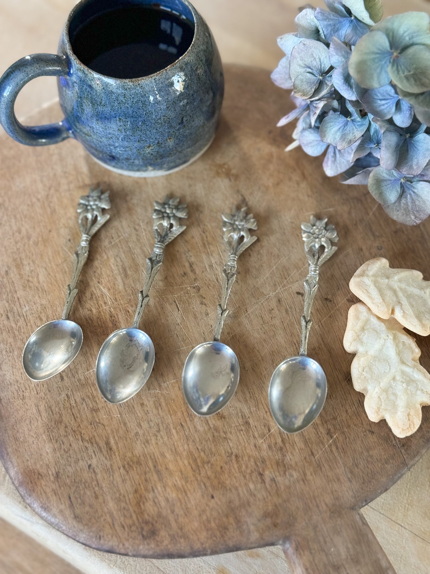 Vintage Silver Plated Italian Floral Espresso Spoons (Set of 4)