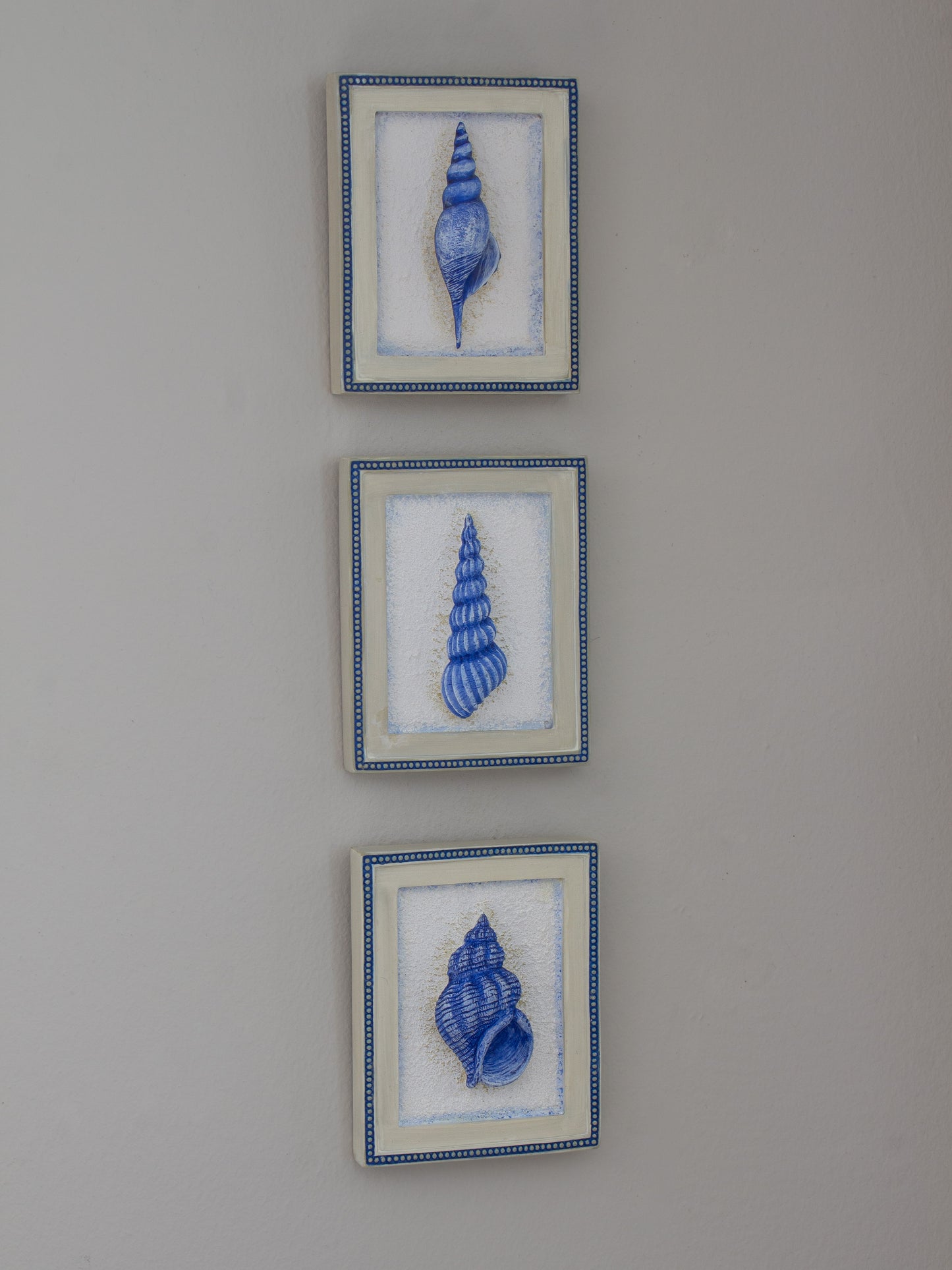 Vintage Hand-Painted Blue & White Seashell Wall Plaques (Set of 3)