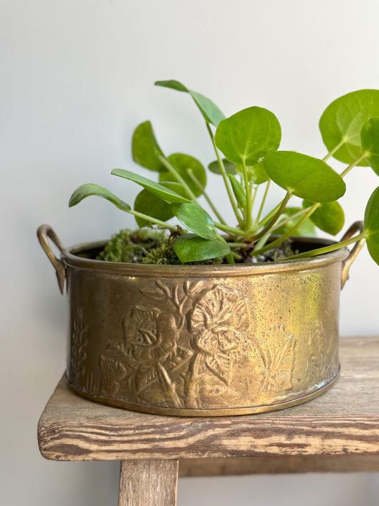 Vintage Floral Brass Planter