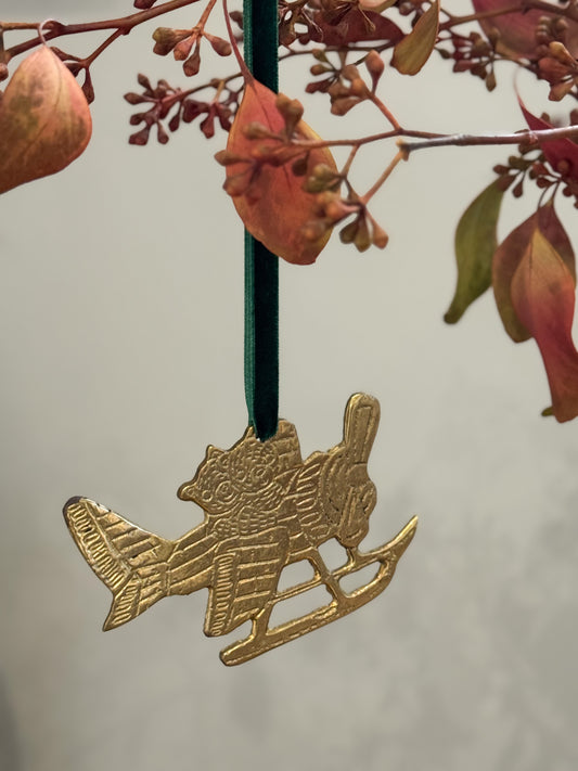 Vintage Solid Brass Teddy Bear Decoration - Aeroplane