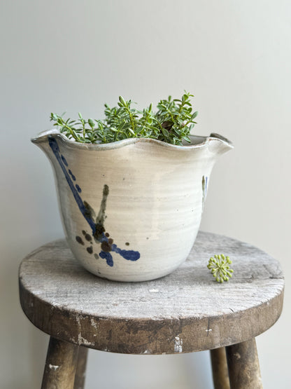 Studio Pottery Floral Scalloped Planter
