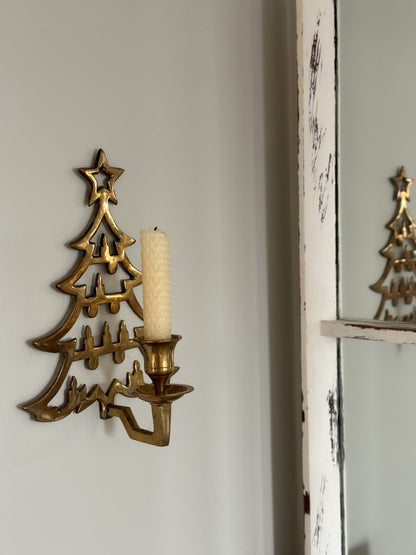 Vintage Solid Brass Christmas Tree Wall Sconce